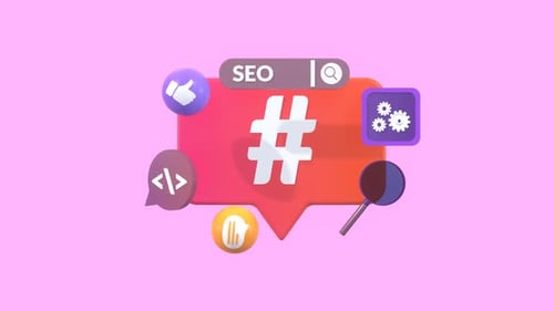 Animated 3D Hashtag with Social Media and SEO Icons
