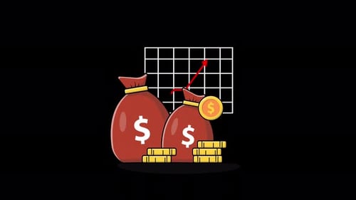 Financial Growth Animation with Money Bags and Upward Graph