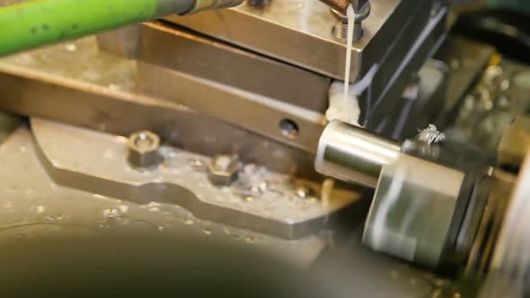 Closeup Motion Around Lathe Machine Operating with Detail, Industrial ...