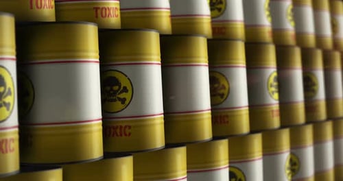 Toxic warning barrels in row endless