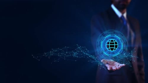Businessman Virtual Hologram Network and Connection Data Science Wireless Online Safety VPN Virtual
