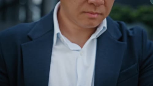 Cropped View Close Up Asian Middleaged Businessman in Formal Business Suit Man Male Boss Company CEO