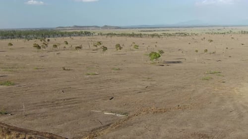 Arid and desolate land at St Lawrence, Clairview in Australia. Aerial drone panoramic view