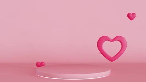 Floating Pink Hearts Animation with Podium for Romantic Celebrations