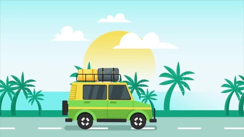Travelling With Green Car On Tropic Islands