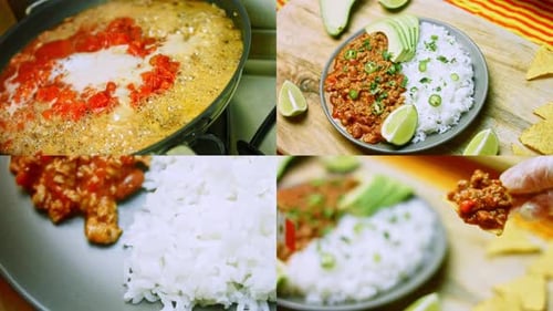 Food Preparation of Rice, Chili, Avocado and Lime
