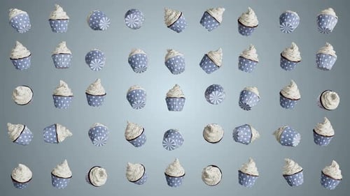 Seamless Loop of Spinning Blue and White Cupcakes