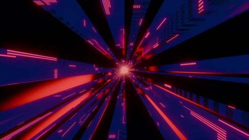 Futuristic Neon Light Tunnel with Abstract Glowing Lines and Speed Effect, VJ Loop.