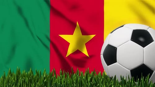 Soccer Background with Cameroon Flag 4K Looped