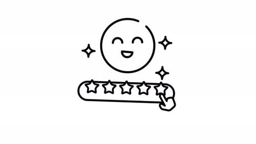 Happy face with five stars and a hand line art animation video