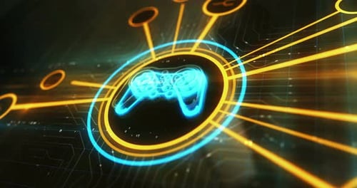 Concepto digital 3D con el símbolo de la consola de juego y el joystick