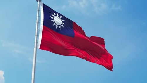 Realistic Taiwan Flag Waving in Blue Sky