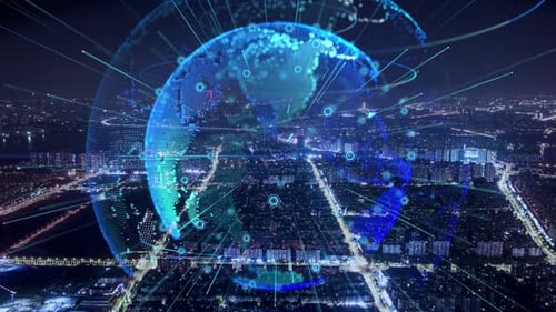 smart Connected city skyline. Futuristic network concept, city Technology