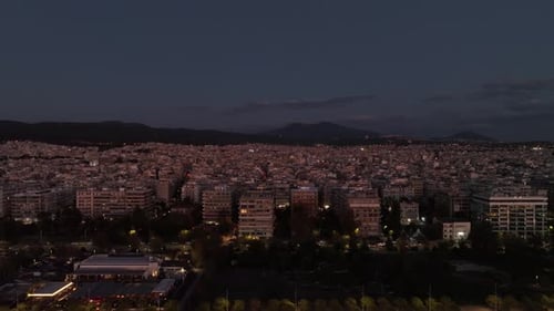 Parallax shot of Thessaloniki city on a Saturday night
