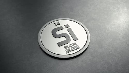 Silicon Element From Periodic Table Round Shiny Metallic Icon