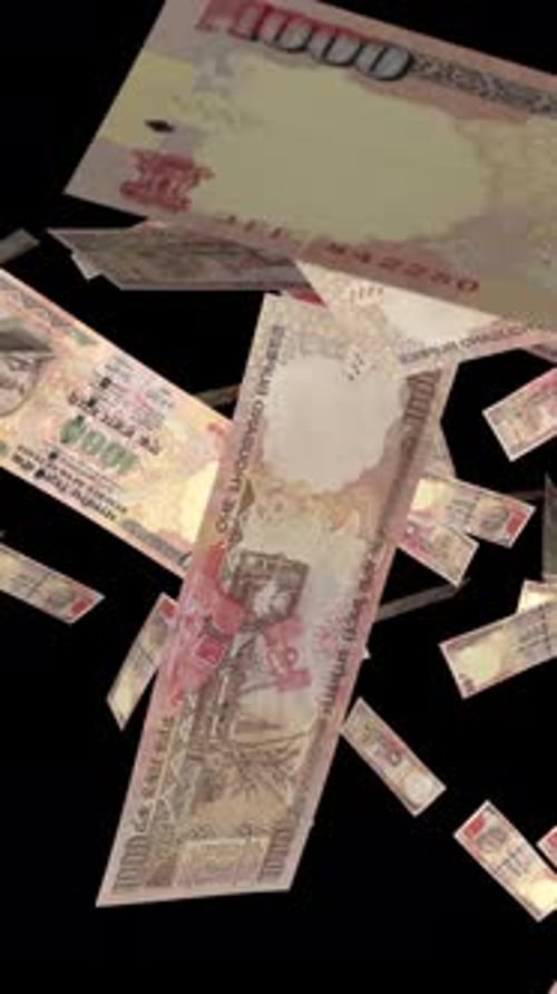 Money Explosion - 1000 Indian Rupee Bills - III - Right Blast - Vertical Screen - Alpha Channel