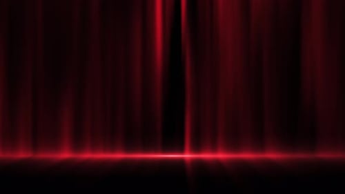 Abstrakter animierter Hintergrund, Stoffvorhang im Theater aus vertikalem rotem Stoff