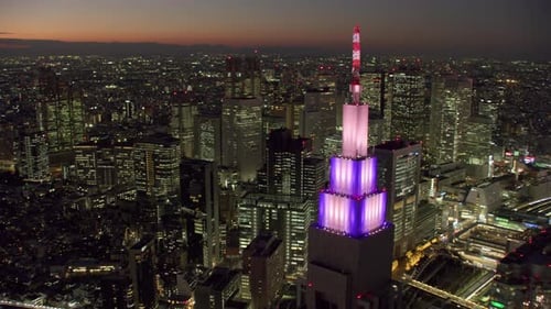 Tokyo, Japan Circa-2018. Aerial View of Docomo Tower and Tokyo Skyscrapers At