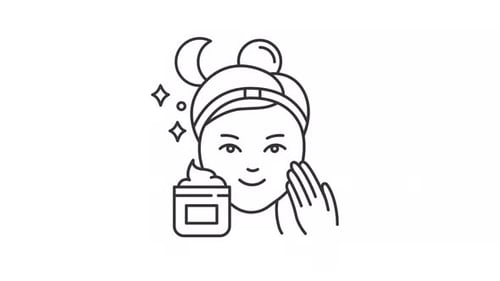 Animated Line Art Icon of Woman Applying Night Skincare Cream
