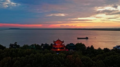 Aerial Scenery of Yueyang Tower Scenic Area in Hunan Province
