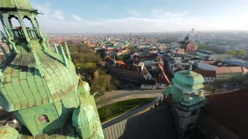 Agile Flight Around the Wawel Royal Castle Early Morning at Dawn Cracow Poland