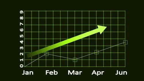 Neon Growth Chart with Rising Arrow, Business Analytics and Data Visualization. Graph with