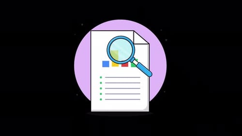 Animated Data Analysis Document with Magnifying Glass