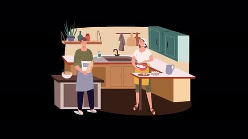 Pareja multicultural cocinando juntos en una acogedora cocina.