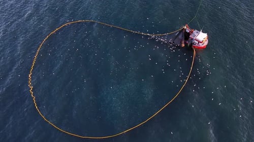 Fishing Ship Gathering Its Nets