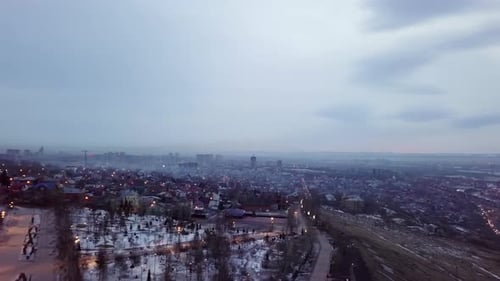 Aerial View Capturing the Urban Landscape Beneath Overcast Skies with Unique Charm and Beauty Stock