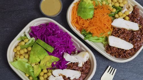 Two Colorful Salad Bowls with Fresh Ingredients