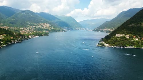 Aerial, drone view of Como, Italy on the shore of Lake Como
