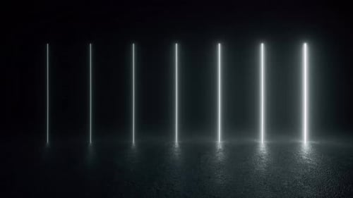 Row of White Neon Lights in Dark Room