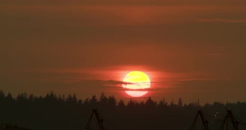 Perfect Orange Sunset time-lapse over forest tree line