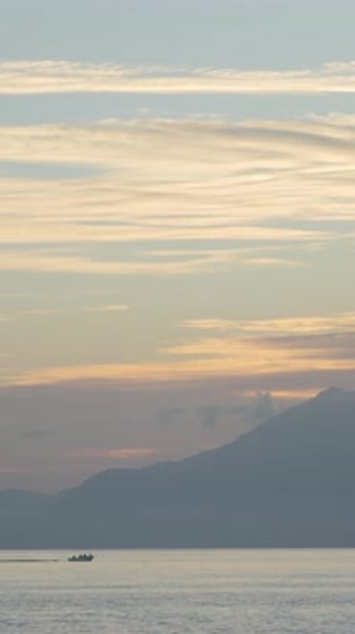 Fishing Boat Crossing Frame on Mediterranean Sea During Sunset