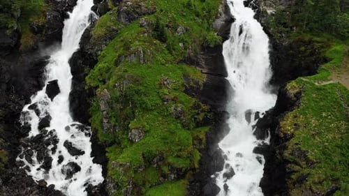 Latefossen Waterfall Norway, Hordaland. Aerial View