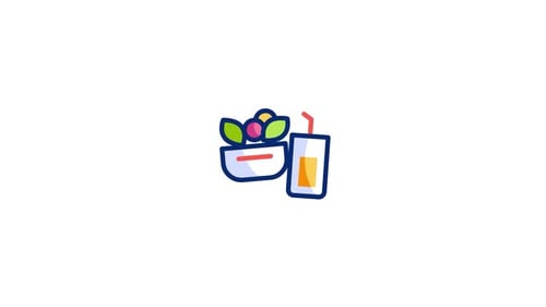 Flat Design Animation of Healthy Salad Bowl and Juice Icon