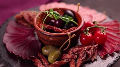 Close Up of Cold Cuts Rotating on Platter