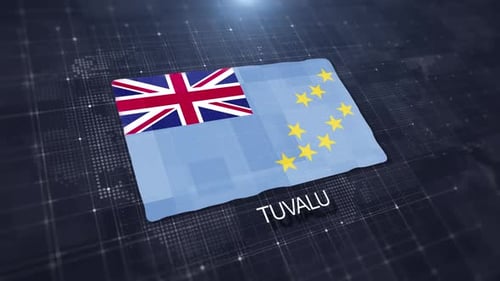 Tuvalu Flag Waving on Global Digital Map