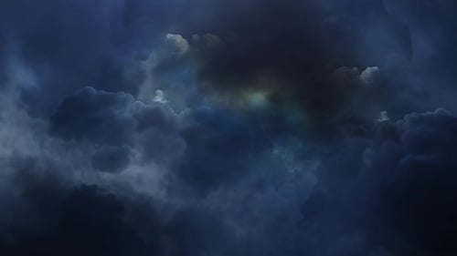Orage de 4 nuages sombres avec éclairs clignotants.