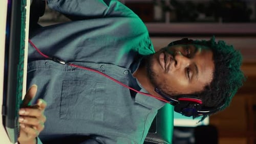 Vertical Video Close Up Shot of Player Streaming Videogame Discussing with Viewers