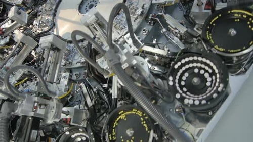 Motion Around Modern Automatic Machine in Workshop Closeup