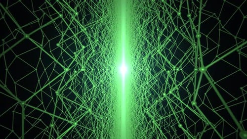 Flying through abstract plexus field with morphing structures of dots and lines