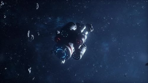 Futuristic Space Station Explores a Cosmic Nebula