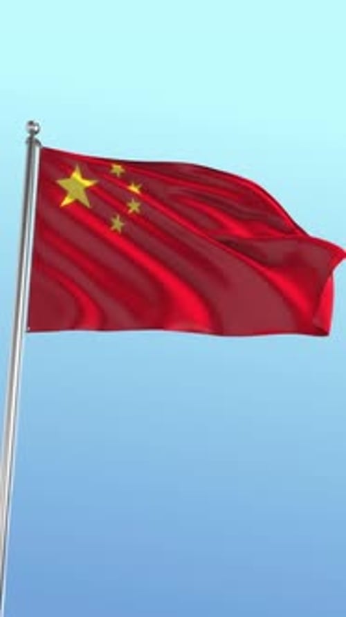 Realistic China Flag Waving in Wind Against Blue Sky