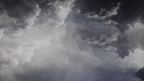 4k view of lightning flash over dark sky and clouds, thunderstorm.
