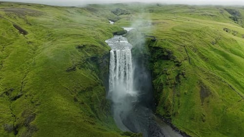 Skogafoss Waterfall with Misty Spray Iceland
