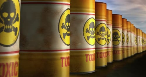 Toxic warning barrels in row endless