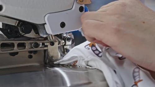 The Movement of the Needle When Sewing with a Sewing Machine Close Up Media Sewing Fabric with