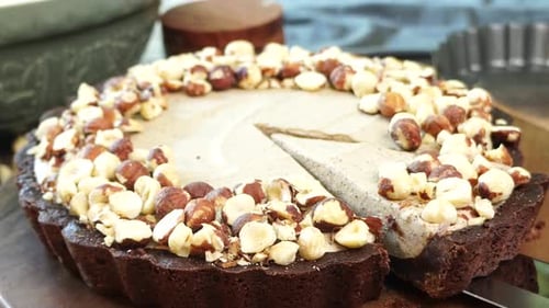 A delicious dessert, Coffee Hazelnut Cream Tart. Made with espresso powder, crust and loaded with cr